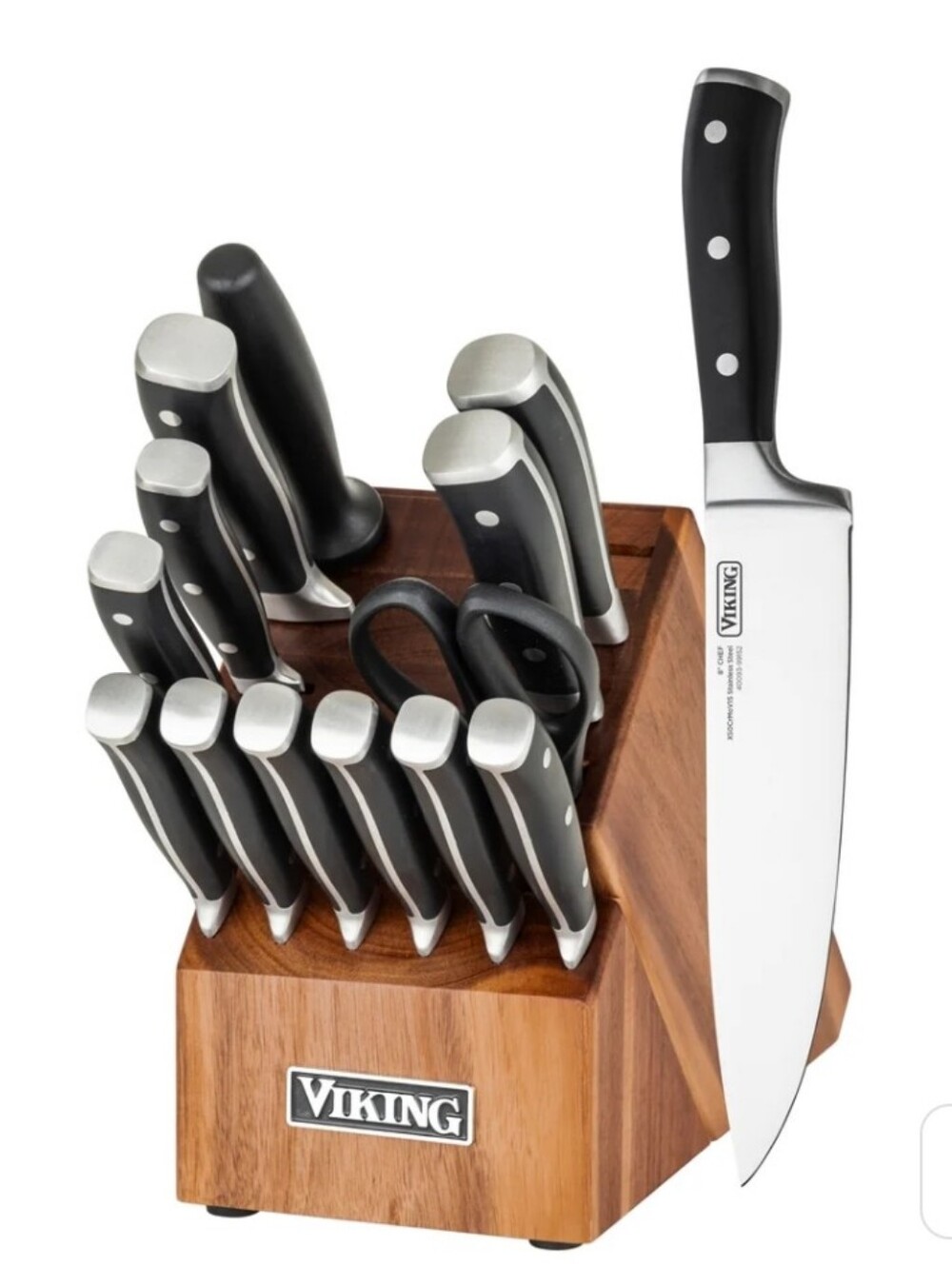 Viking 15-PC Stainless Steel Cutlery Set w/Acacia Wood Block